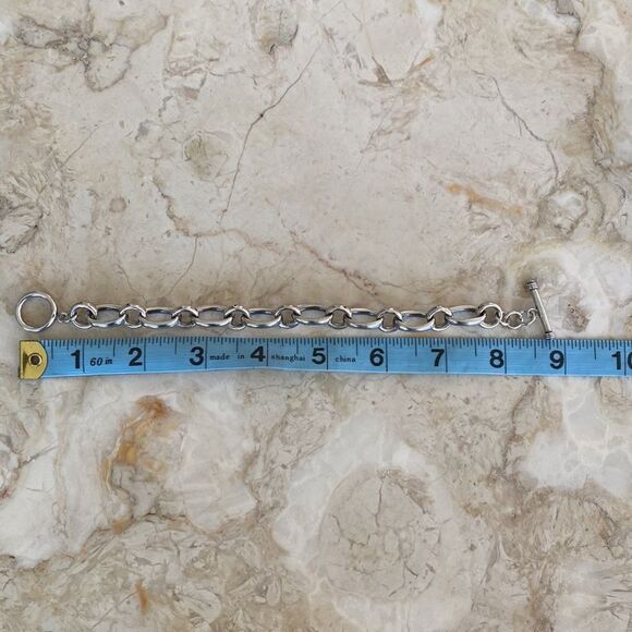 925 Sterling Silver Chunky Oval Links Toggle Bracelet 9” - Picture 9 of 9